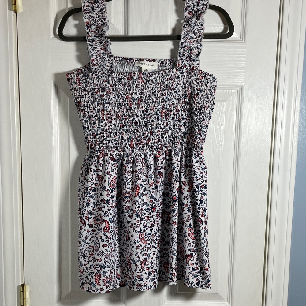 Skye's the Limit Red and Blue Smocked Floral Tank Top